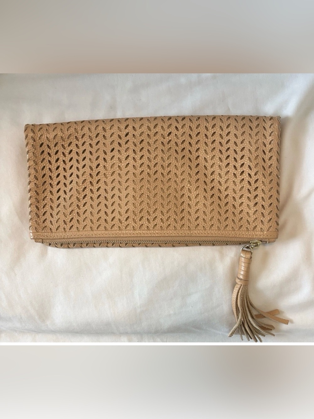 B-Low The Belt Boutique Clutch Bag Punched Leather Tasseled Fold Over Bohemian.